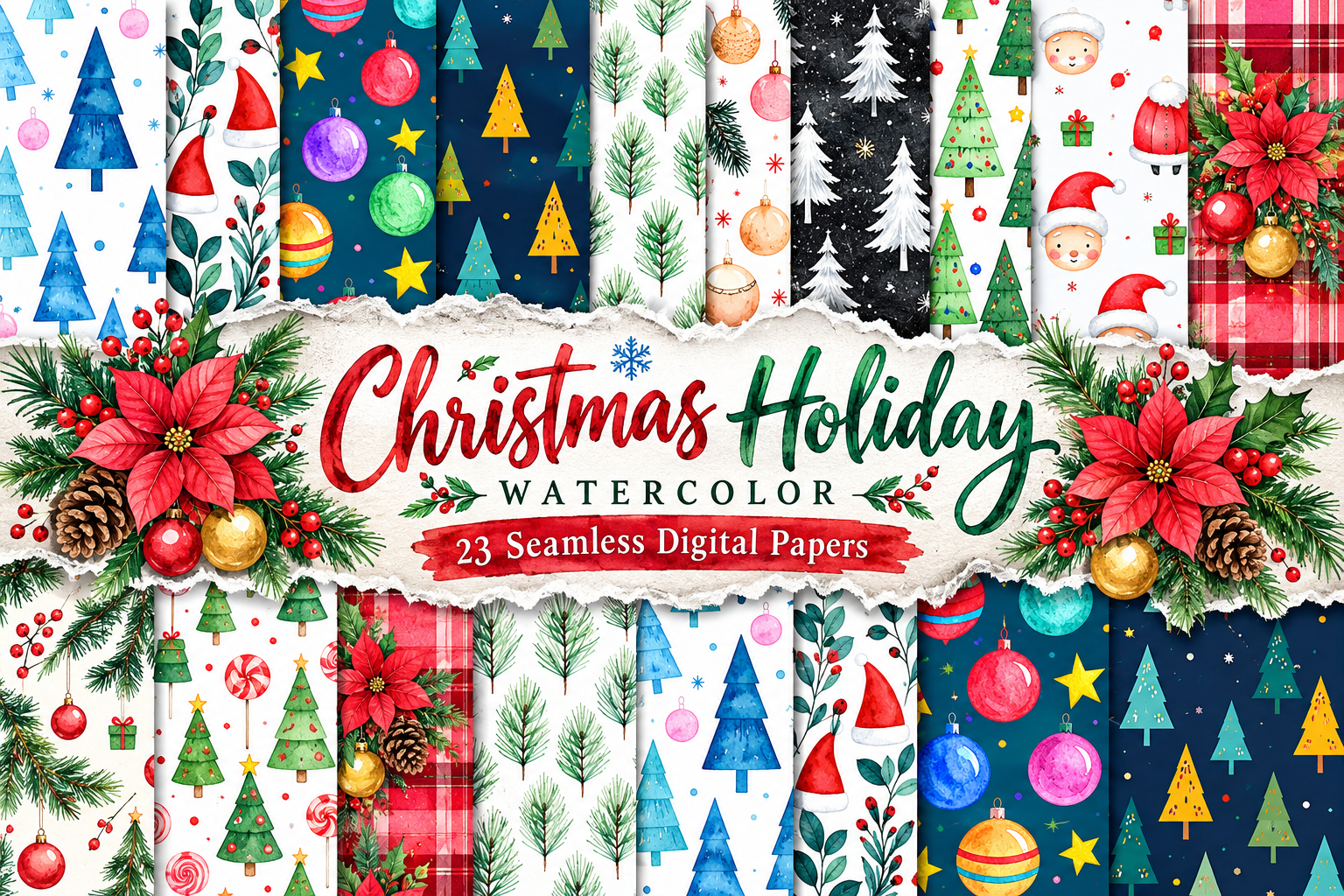 Christmas Holiday Watercolor Seamless