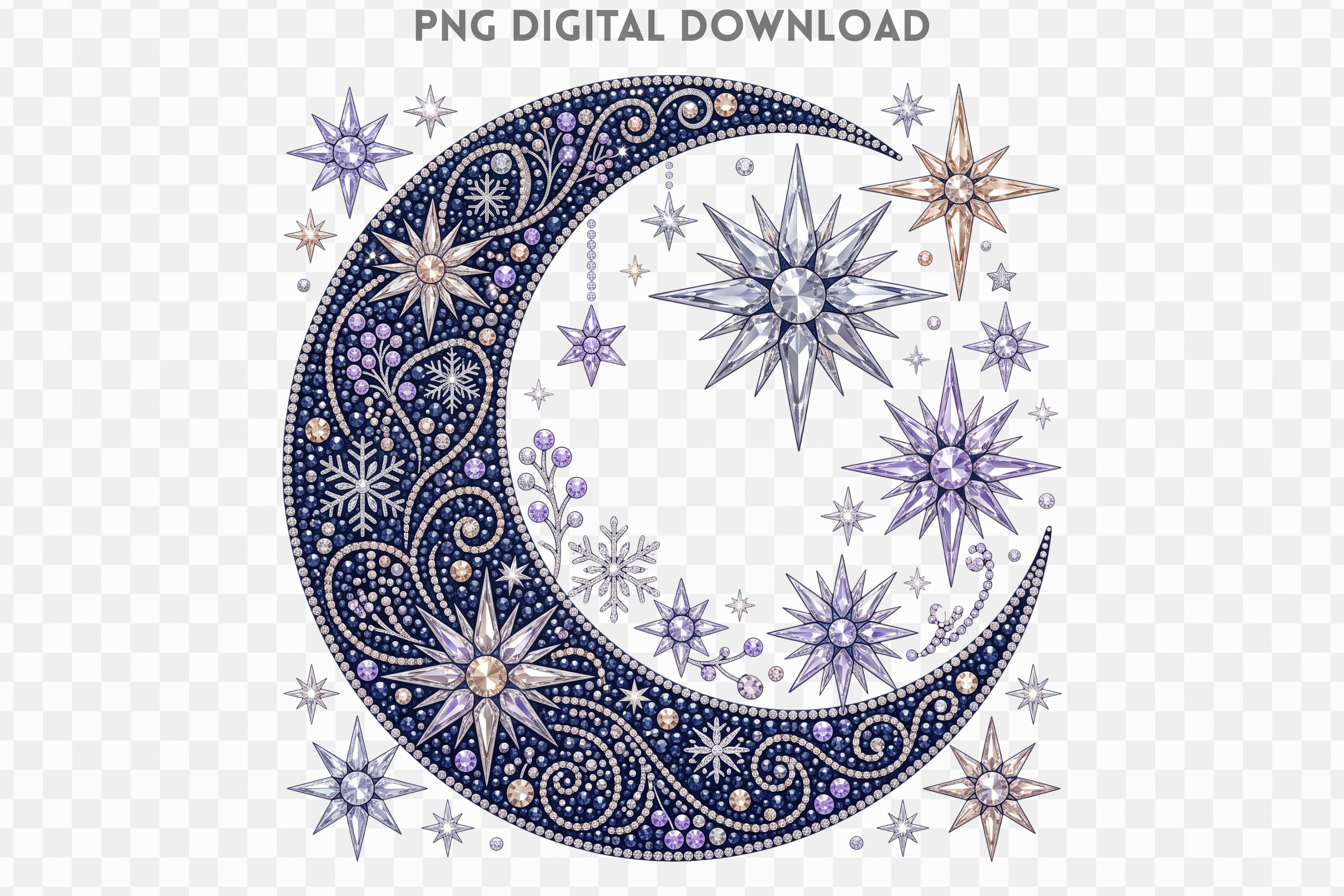 Christmas Moon Rhinestone PNG