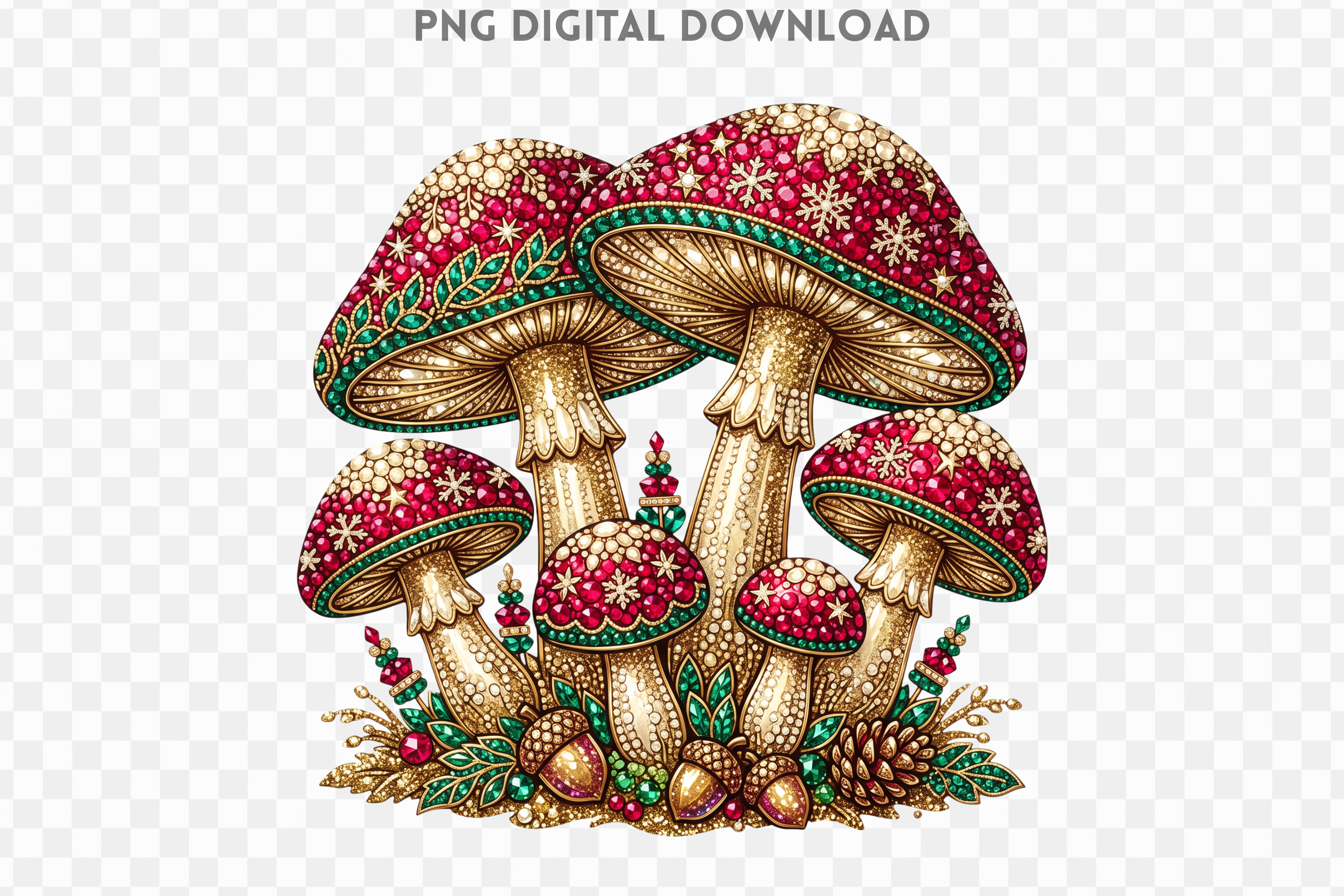 Christmas Mushroom Rhinestone PNG