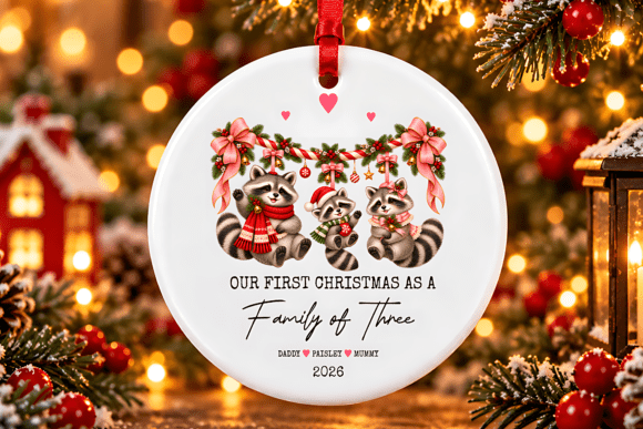 Christmas Raccoon Family Ornament PNG