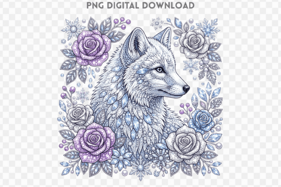 Christmas Wolf Rhinestone PNG
