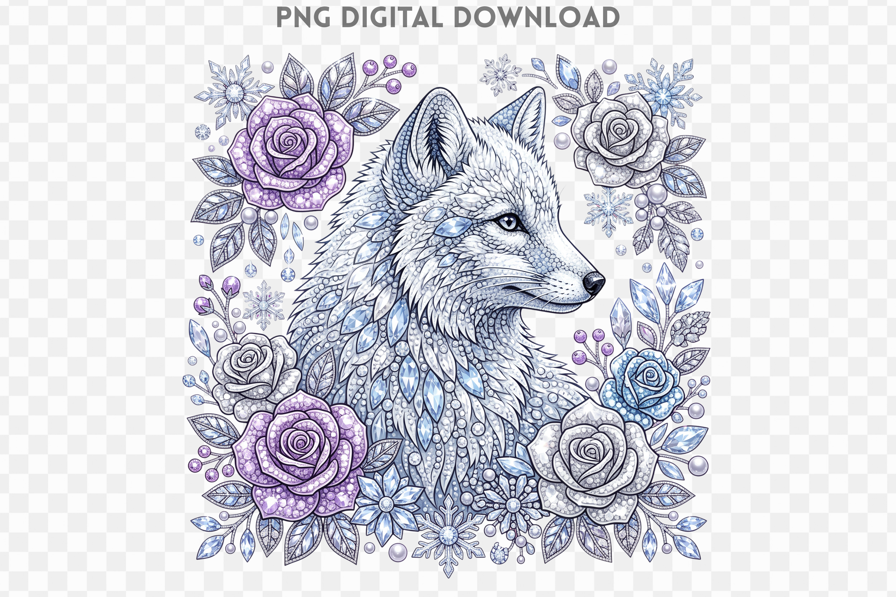 Christmas Wolf Rhinestone PNG