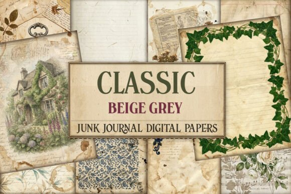 Classic Beige Grey Junk Journal Pages