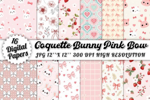 Coquette Bunny & Pink Bow Digital Paper