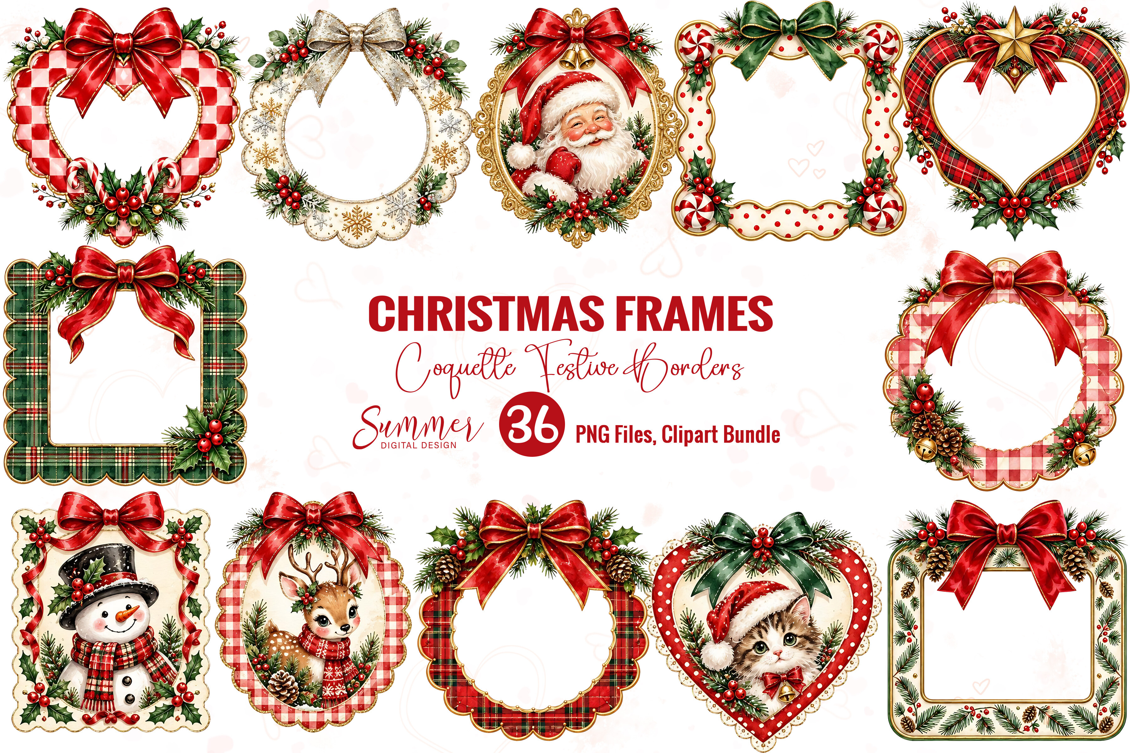 Coquette Christmas Frames PNG Bundle