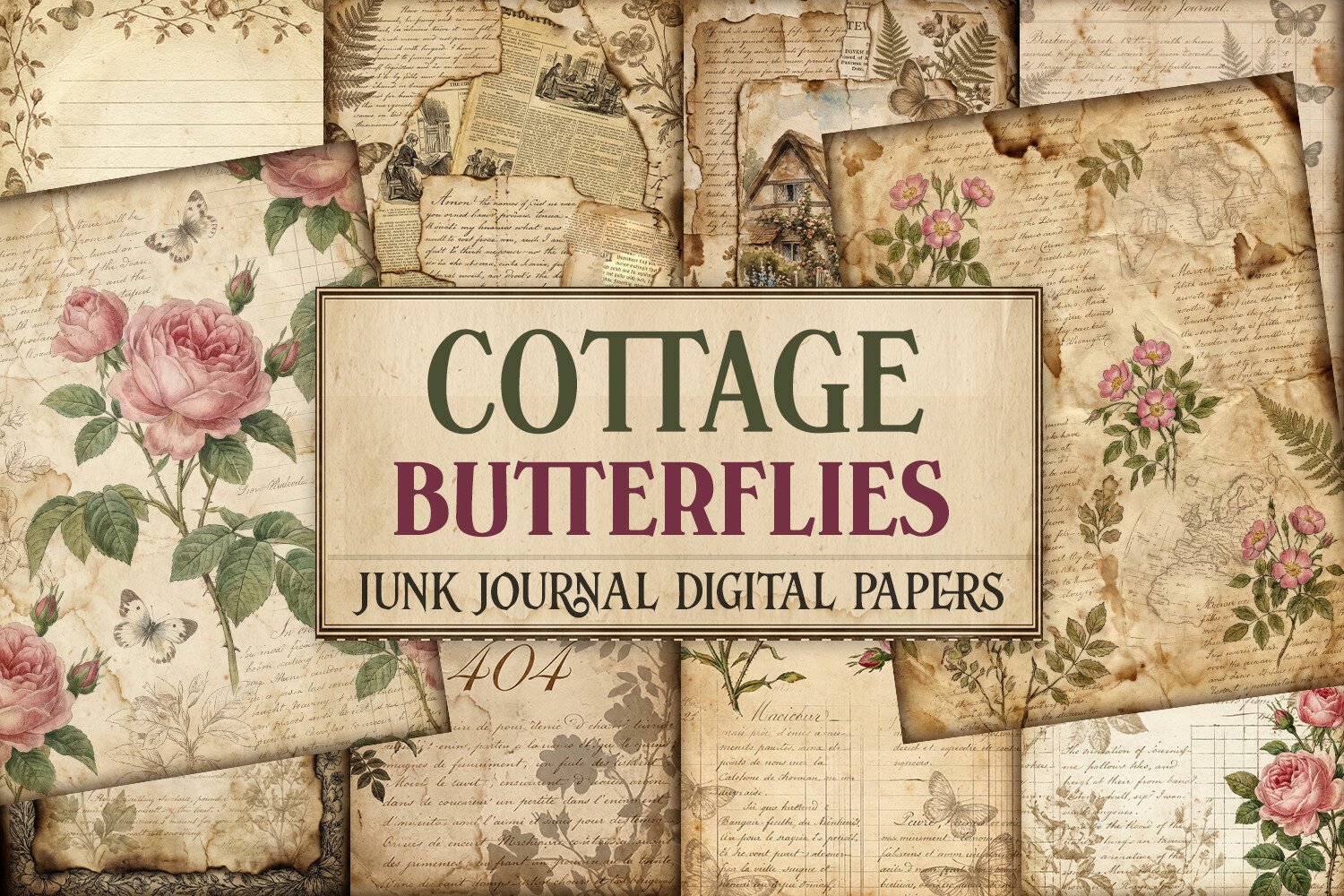 Cottage Butterflies Junk Journal Pages