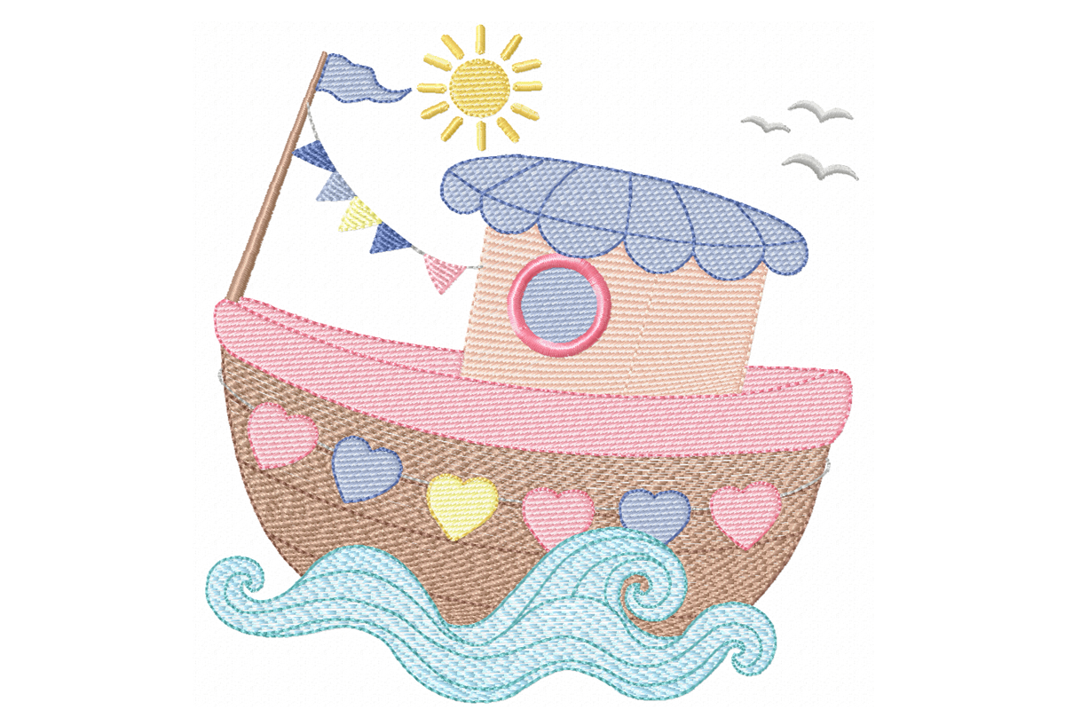 Cute Boat Machine Embroidery Design