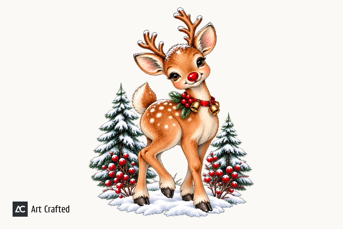 25 Lettering Graphics Calligraphy Cute Christmas Reindeer Design Graphic by Art Crafted · Creative Fabrica