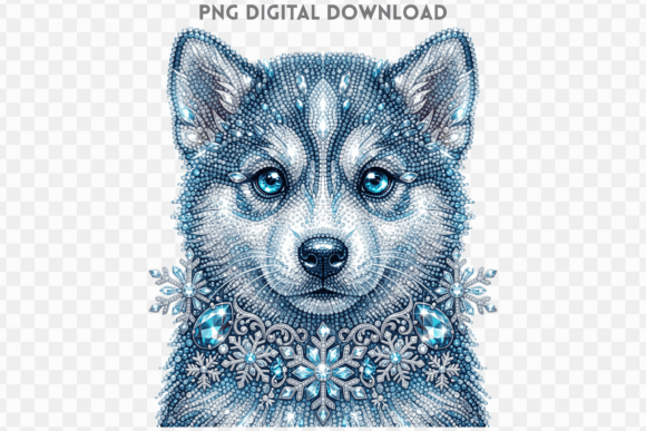 Cute Christmas Wolf Rhinestone PNG