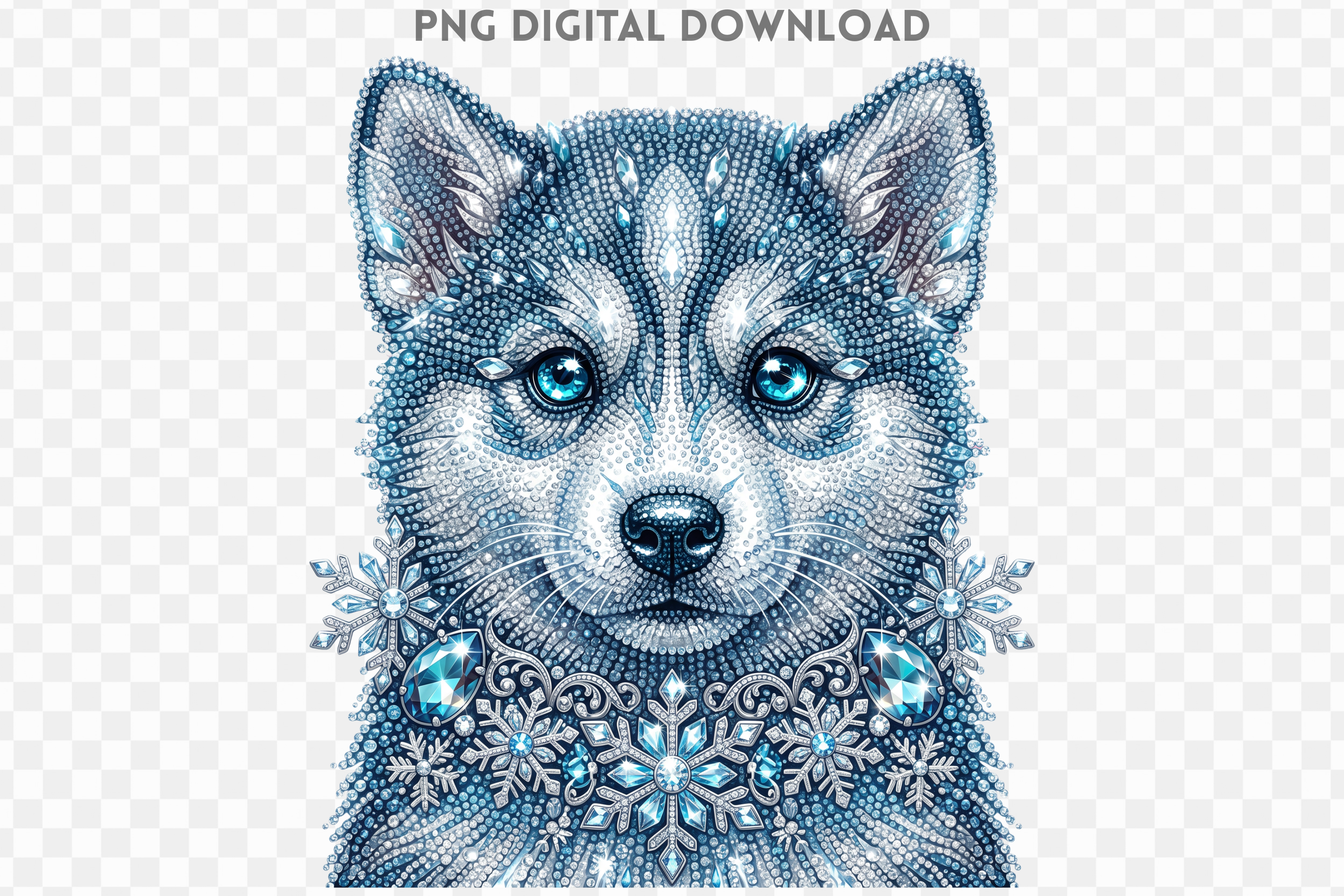 Cute Christmas Wolf Rhinestone PNG
