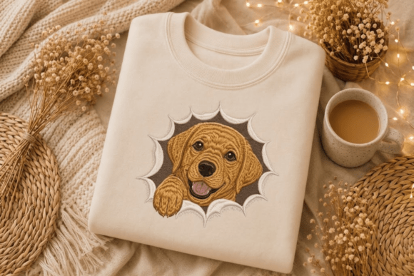 Cute Dog Peeking Embroidery Design