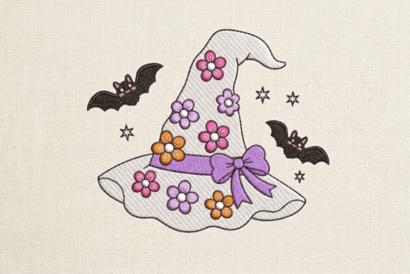 Cute Floral Witch Hat Embroidery Design