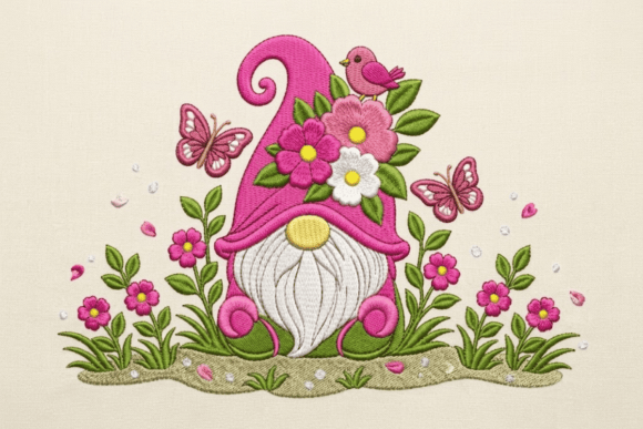 Cute Flower Gnome Embroidery Design