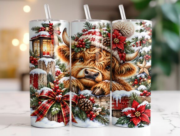 Cute Highland Cow Christmas Tumbler Wrap