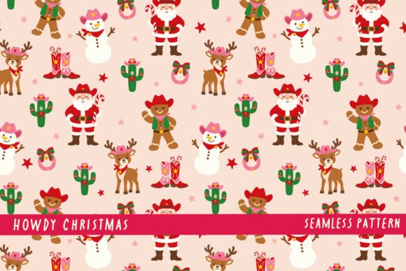 Cute Howdy Christmas Western Pattern PNG
