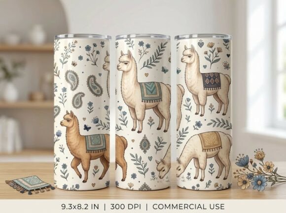 Cute Llama Floral Animal Tumbler Design