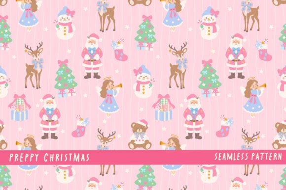 Cute Preppy Christmas Pink Pattern PNG