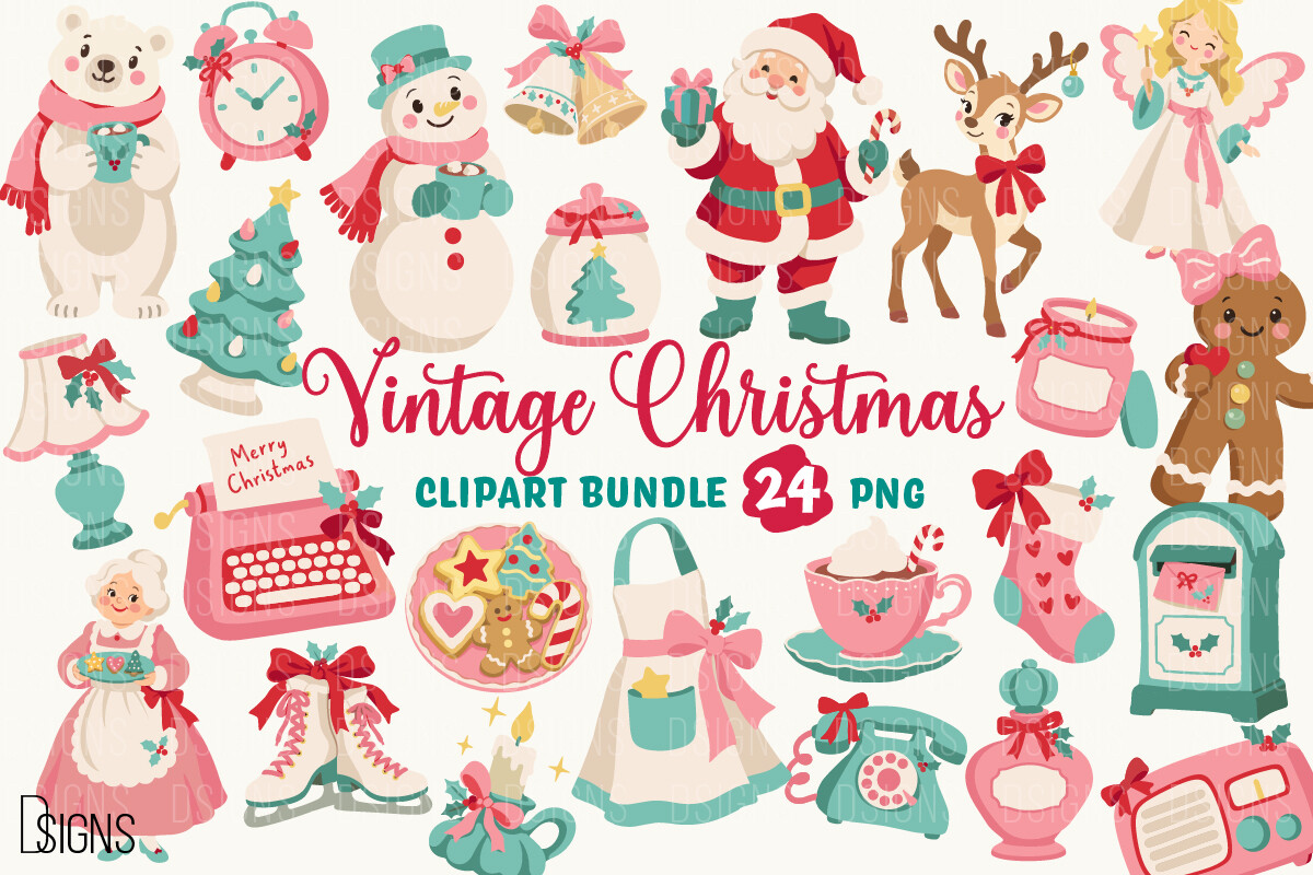 Cute Vintage Christmas Clipart Bundle