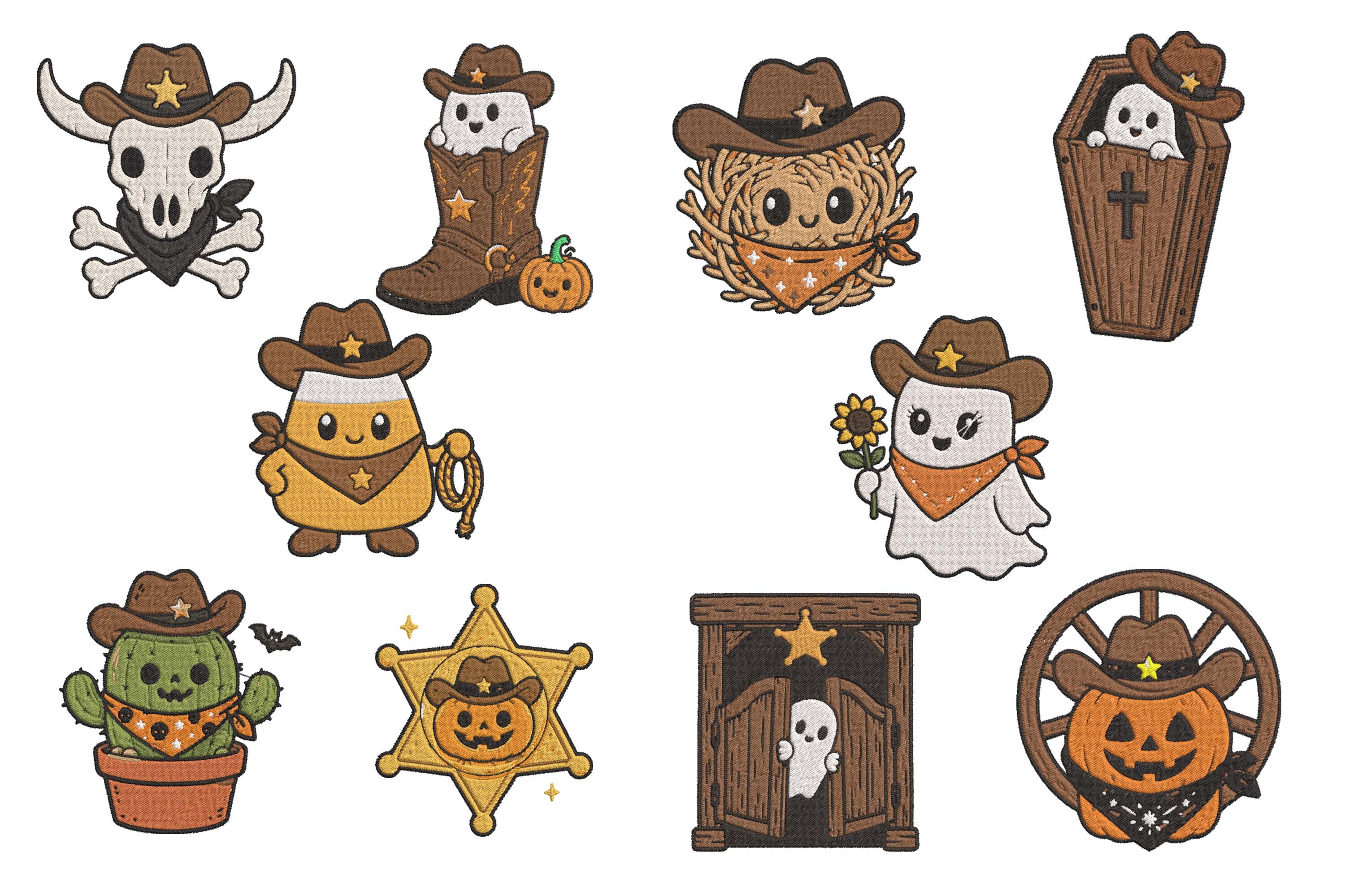 Cute Western Halloween Ghost Design Set