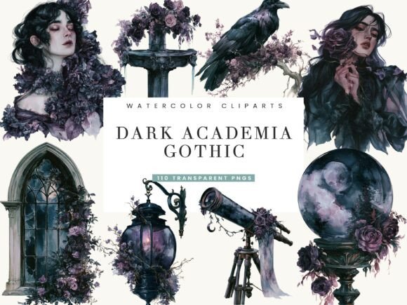 Dark Academia Gothic Romance Clipart