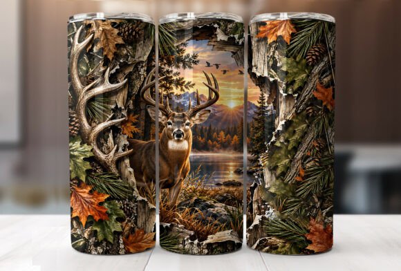 Deer Hunting Camo 20oz Tumbler Wrap PNG