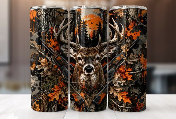 Deer Hunting Camo 20oz Tumbler Wrap PNG