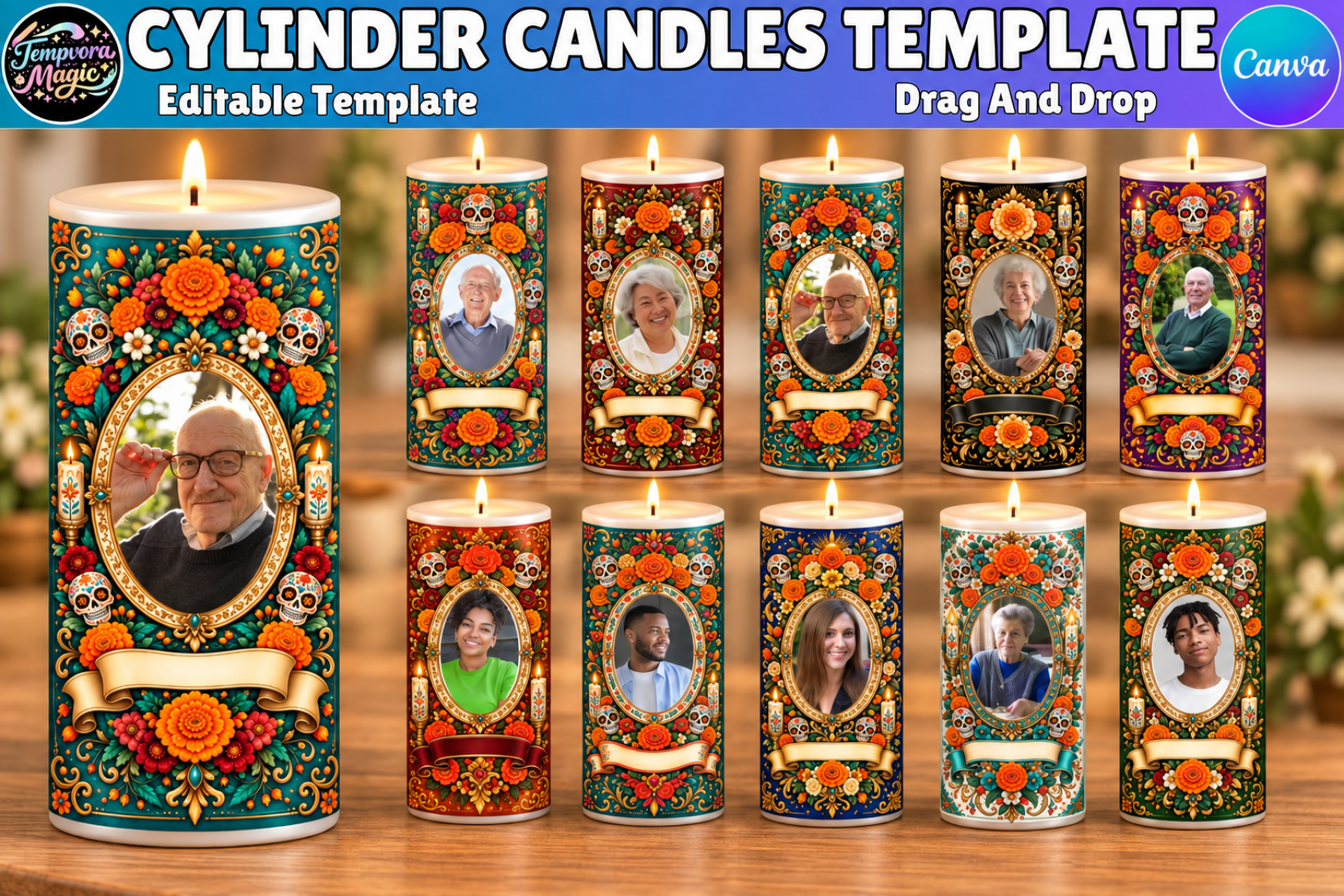 Día De Los Muertos Candle Wrap Template