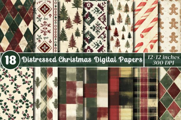 Distressed Christmas Digital Papers