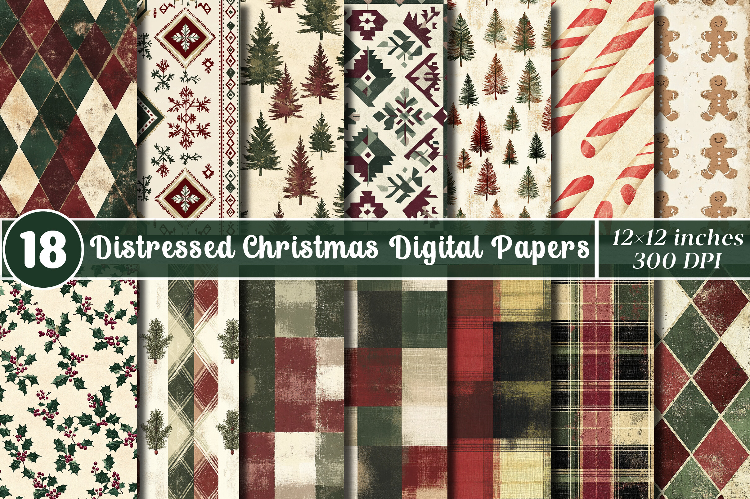 Distressed Christmas Digital Papers