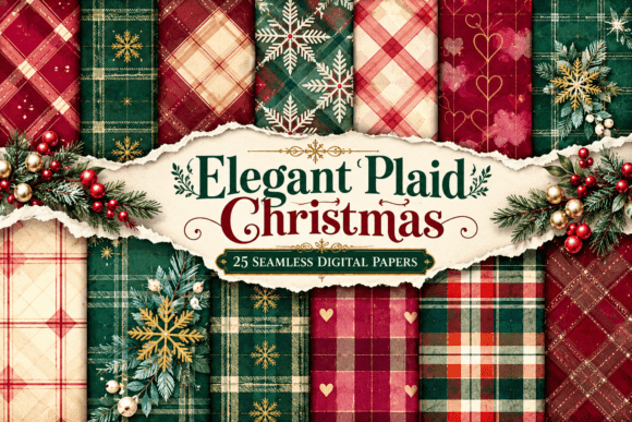 Elegant Plaid Christmas Digital Paper