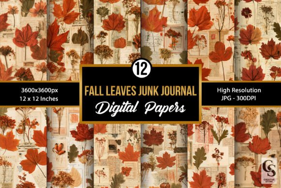 Fall Leaves Junk Journal Digital Paper