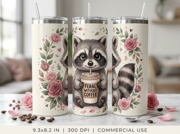 Feral Raccoon Cute Animal Tumbler Design