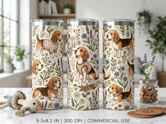 Floral Beagle Cute Animal Tumbler Design