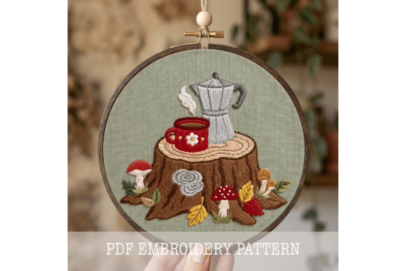 Forest Coffee Stump Embroidery Pattern