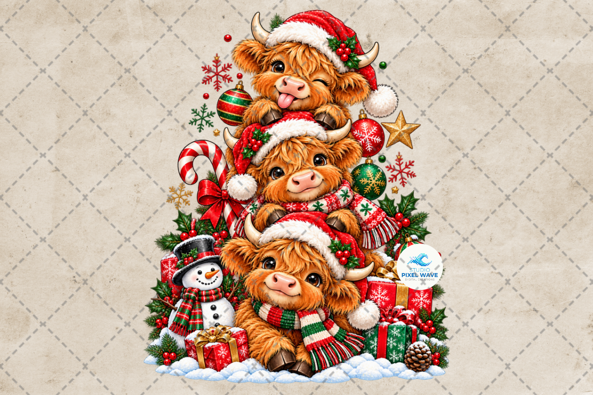 Funny Christmas Highland Cows Png