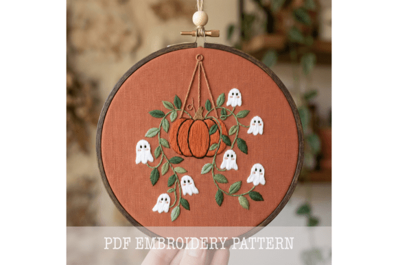 Ghost Pumpkin Vine Embroidery Pattern
