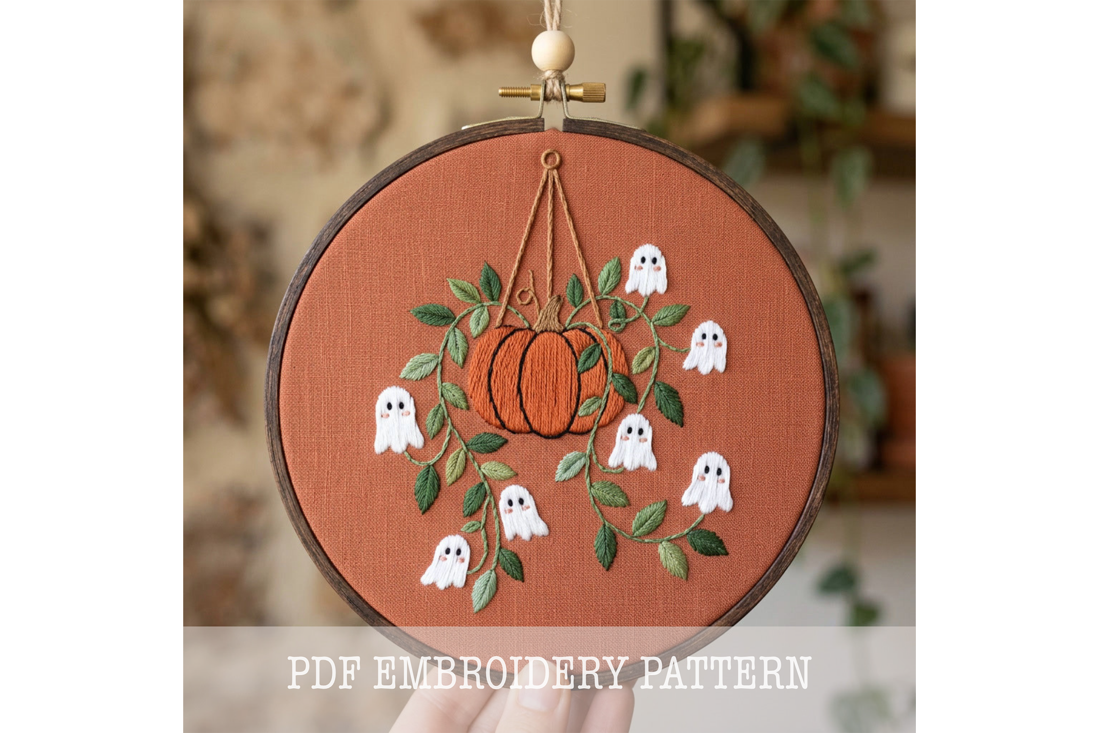 Ghost Pumpkin Vine Embroidery Pattern