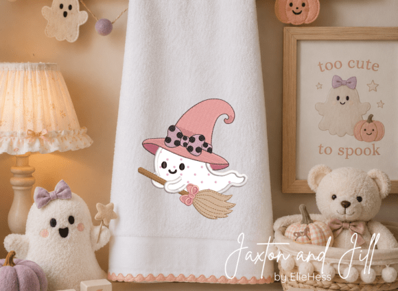 Ghost on Broom Halloween Applique Design