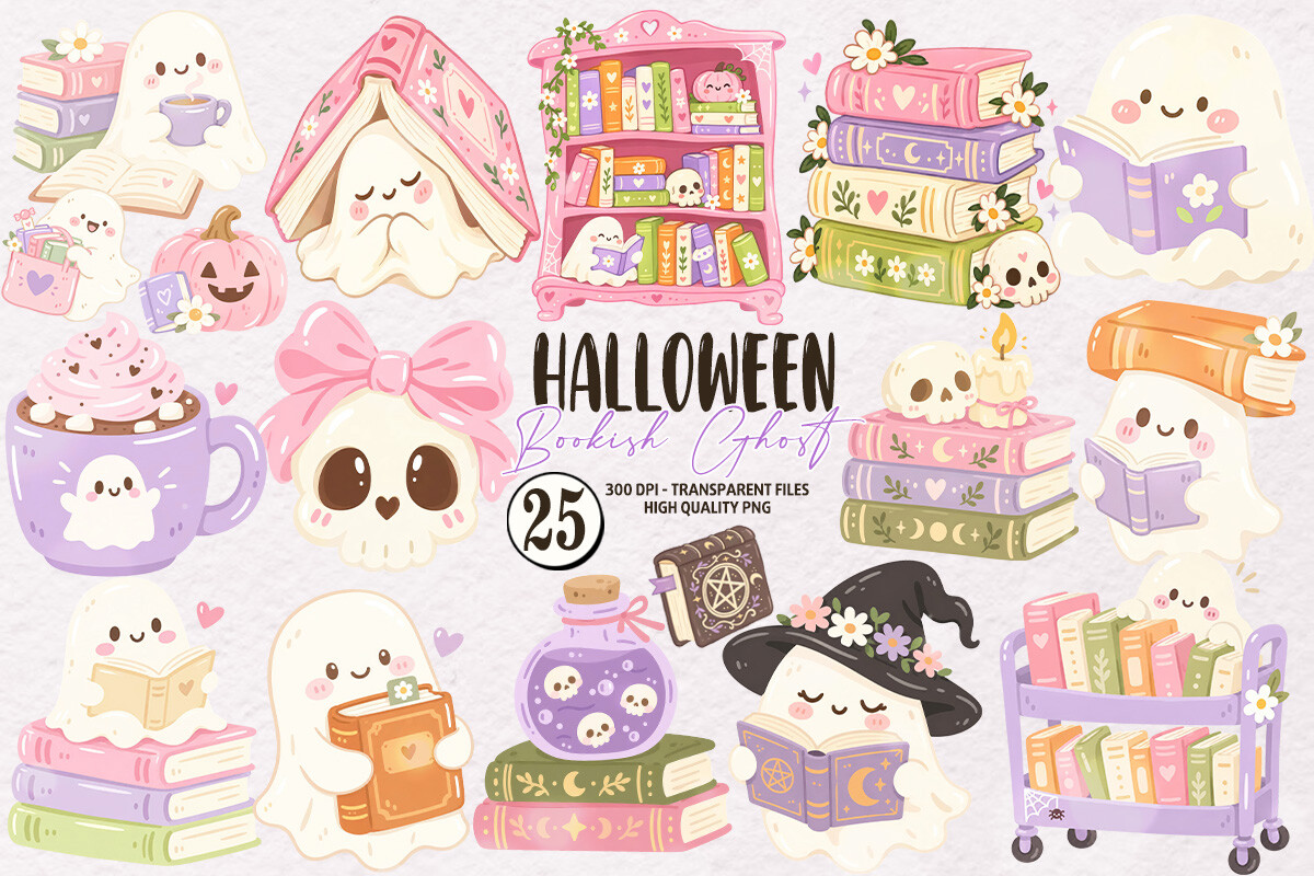 Halloween Bookish Ghost Clipart