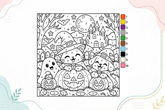 Halloween Cat & Puppy Coloring Page