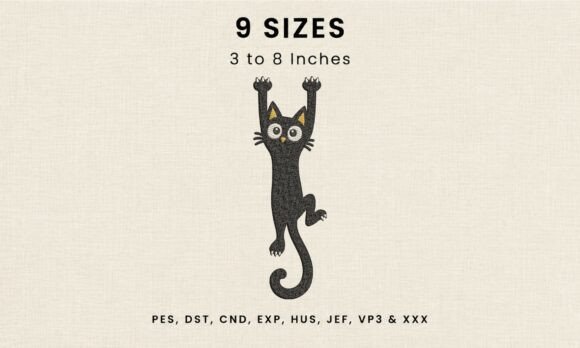 Hanging Black Cat DST PES Embroidery