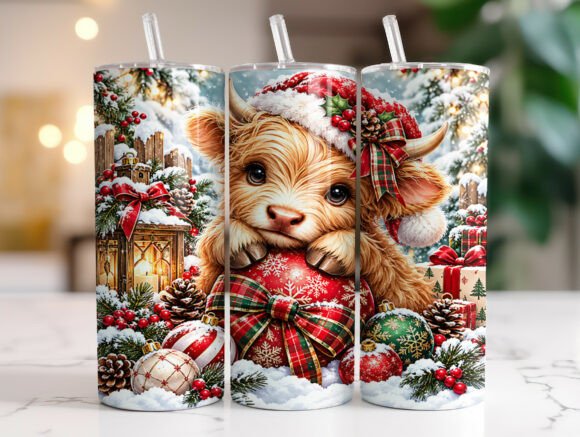 Highland Cow Christmas 20oz Tumbler Wrap