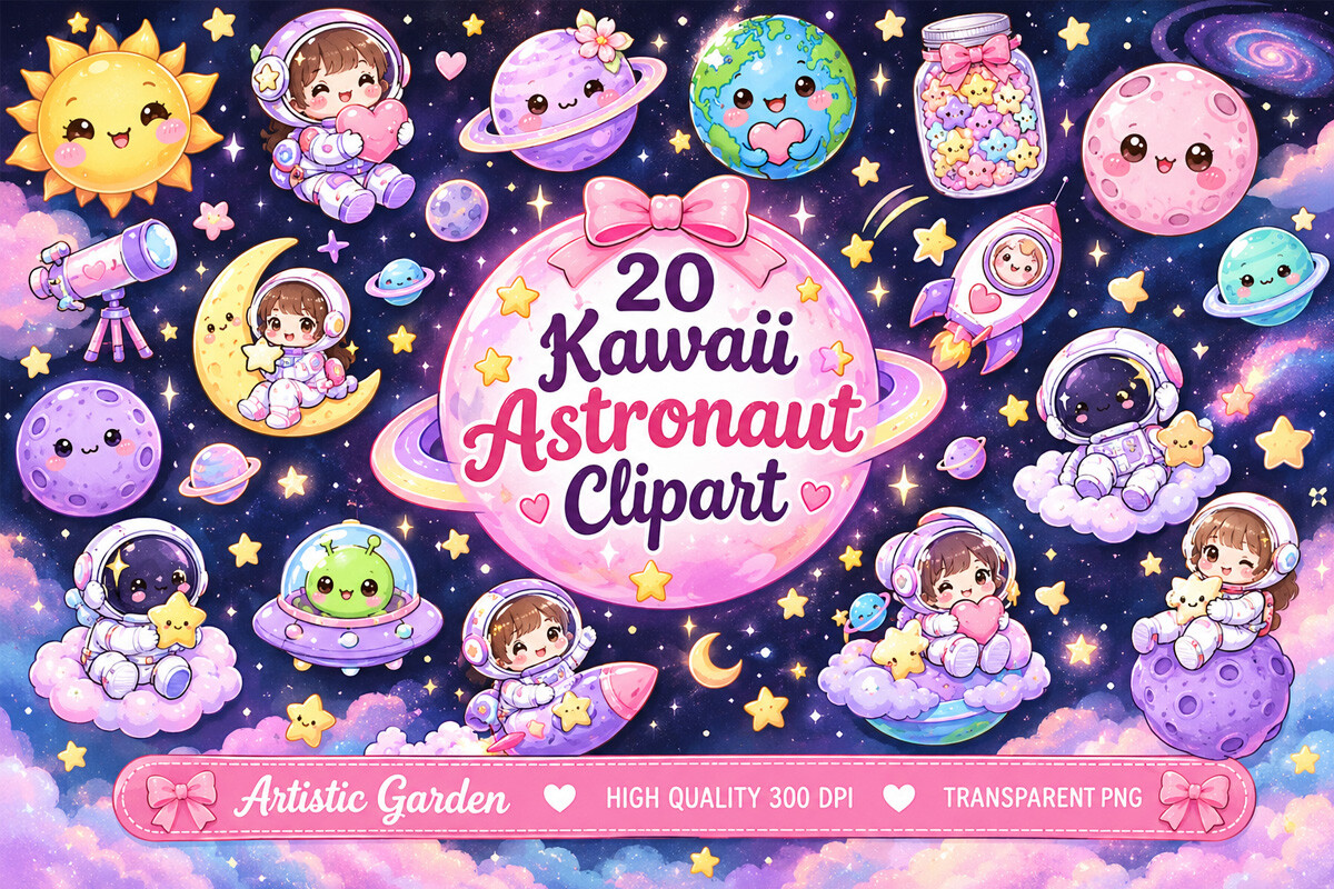 Kawaii Astronaut Clipart Bundle