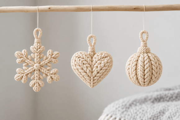Knitted Christmas Ornament Trio STL - 3D Print Snowflake, Heart & Bauble - Image 1