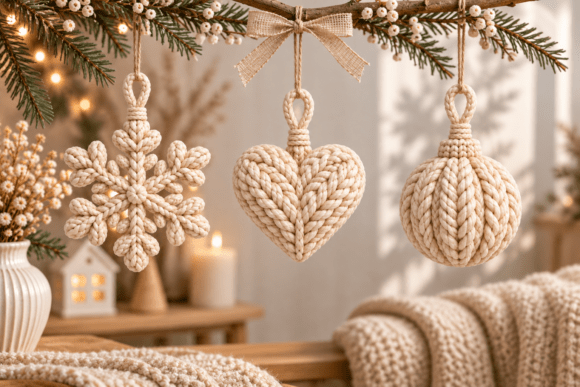 Knitted Christmas Ornament Trio STL - 3D Print Snowflake, Heart & Bauble - Image 2