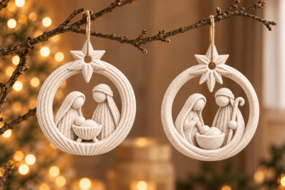 Knitted Nativity Ornament STL – 3D Print Christmas Holy Family Decor - Image 1
