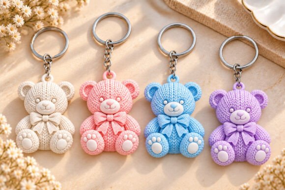 Knitted Teddy Bear Keychain 3D STL – 4 Cute Crochet-Style Models for FDM Printing - Image 1