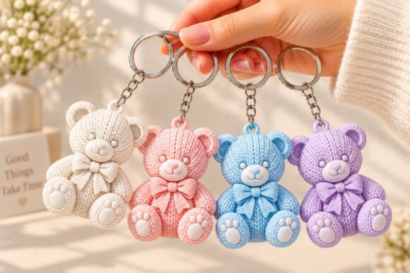 Knitted Teddy Bear Keychain 3D STL – 4 Cute Crochet-Style Models for FDM Printing - Image 3