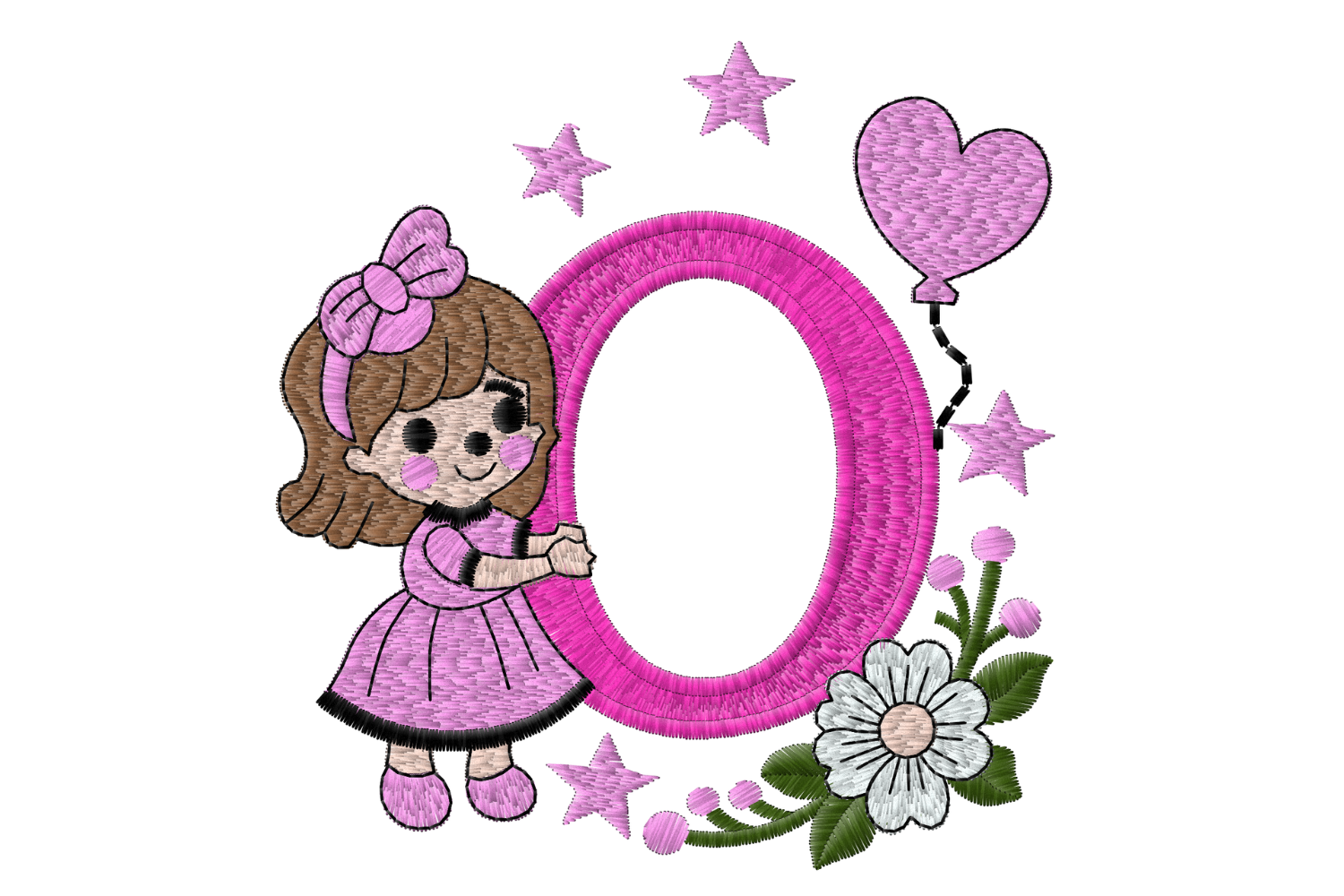 Letter O Girl Machine Embroidery Design