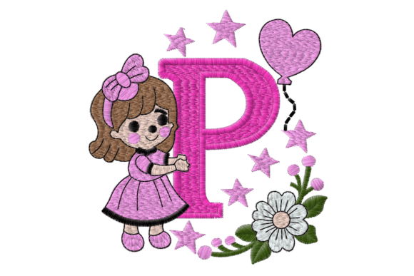 Letter P Girl Machine Embroidery Design